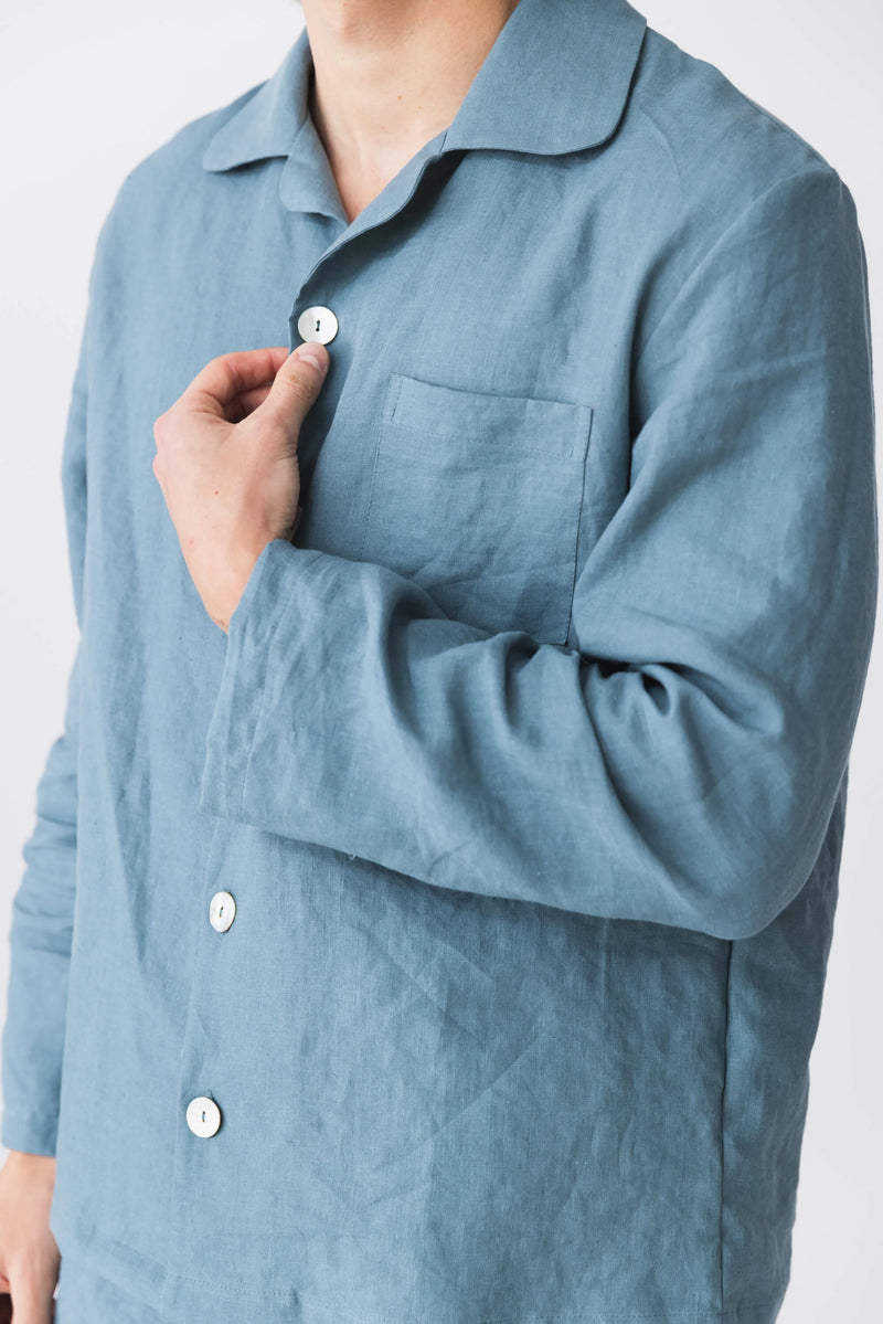 Veste de Pyjama en lin lavé pour homme Bleu