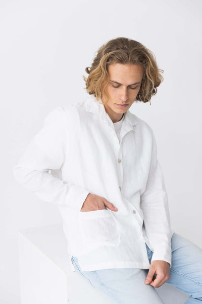 Chemise veste en 100 % lin lavé blanc 9 #colour_blanc-optique