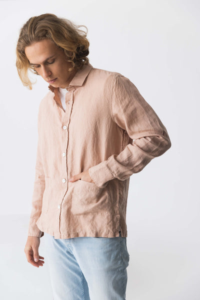 Chemise veste en lin lavé “Cristiano” rose 15 #colour_vieux-rose