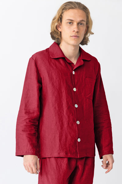 Veste de Pyjama homme en lin lavé Bordeaux