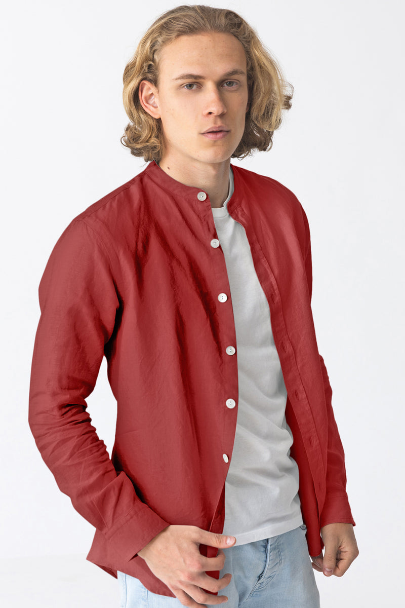 Chemise en lin col mao “Natanael” Brique 