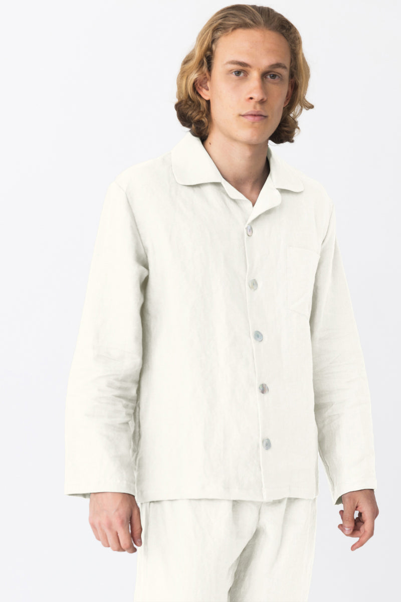 Veste de Pyjama homme en lin lavé Ivoire