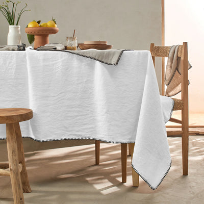 Nappe rect. crochetée en lin blanc optique
