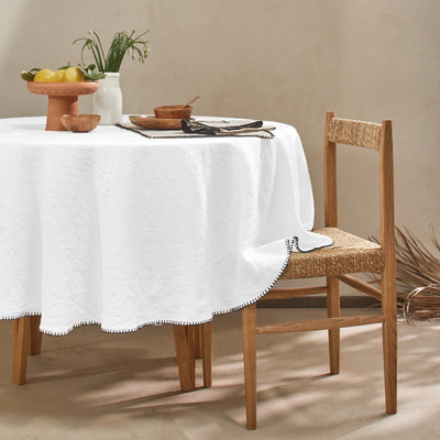 Nappe ronde sur mesure en lin avec point de cheval blanc optique