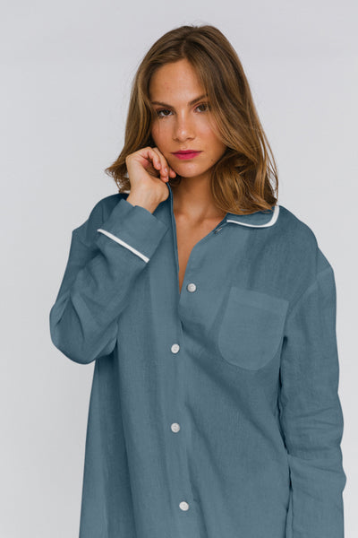 Chemise de nuit « Mel » en lin Bleu Français #colour_bleu-francais