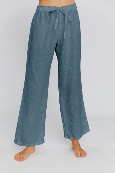 Pantalon de pyjama en lin lavé Bleu Français #colour_bleu-francais