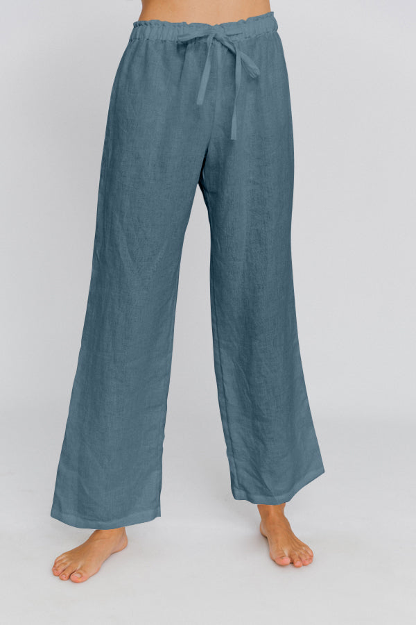 Pantalon de pyjama en lin lavé Bleu Français 