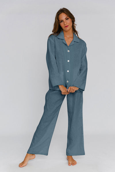 Pyjama en lin lavé femme Bleu Français #colour_bleu-francais