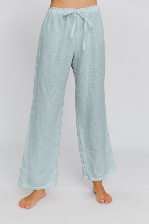 Pantalon de pyjama en lin lavé Bleu Glacier 
