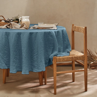 nappe ronde "bourdon" en lin sur mesure bleu français