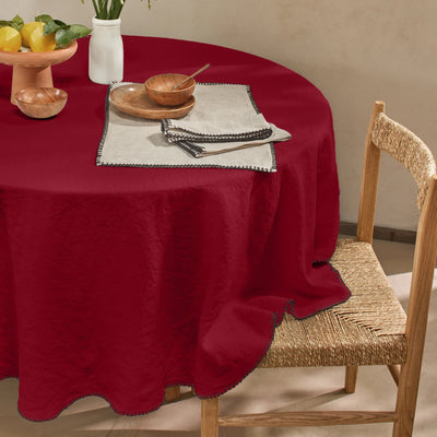 Nappe ronde en lin point de cheval bordeaux