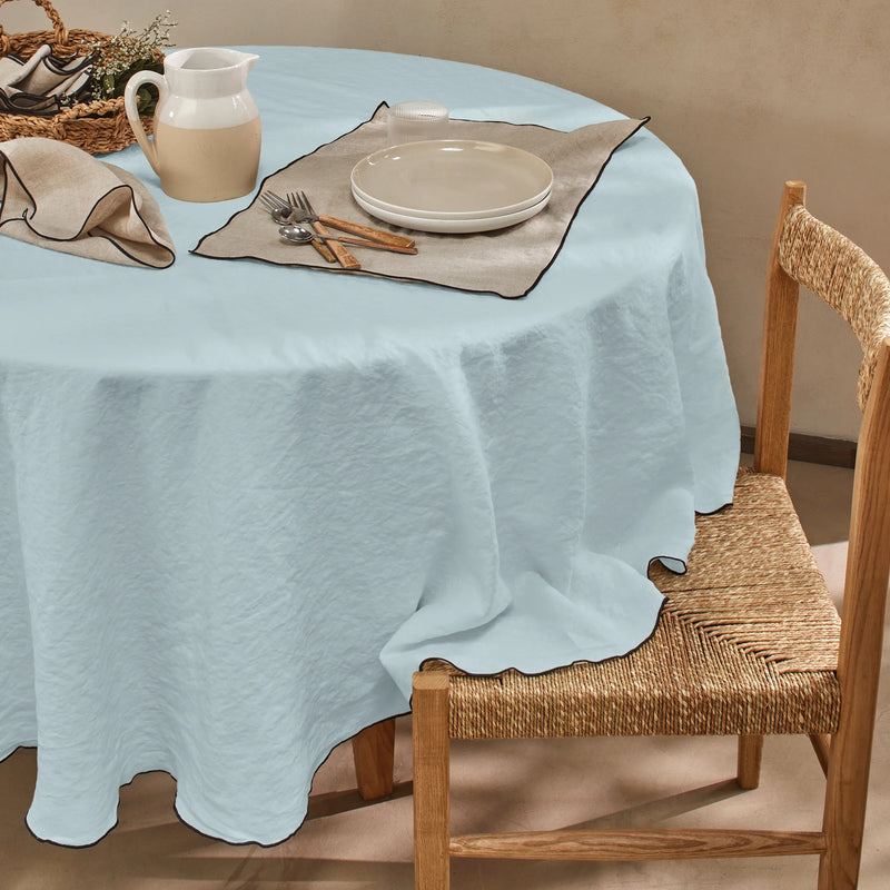 nappe ronde "bourdon" en lin lavé sur mesure bleu glacier