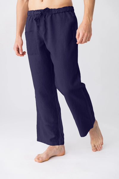 Pantalon de pyjama en lin pour homme “Ronaldo” bleu nuit