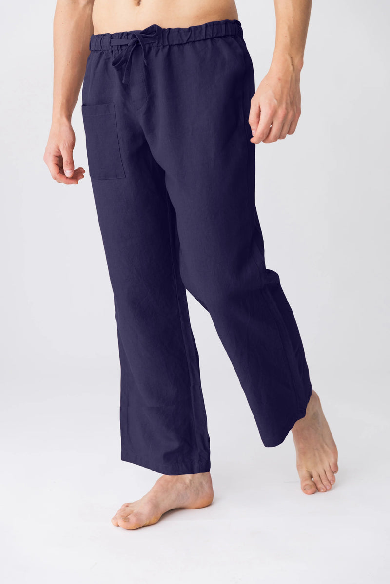 Pantalon de pyjama en lin pour homme “Ronaldo” bleu nuit