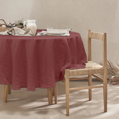 Nappe ronde en lin lavé "Bourdon" brique