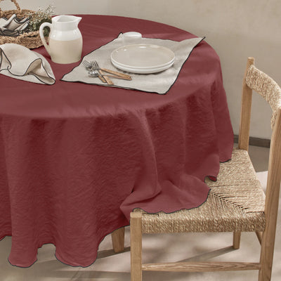 Nappe ronde en lin point "Bourdon" brique