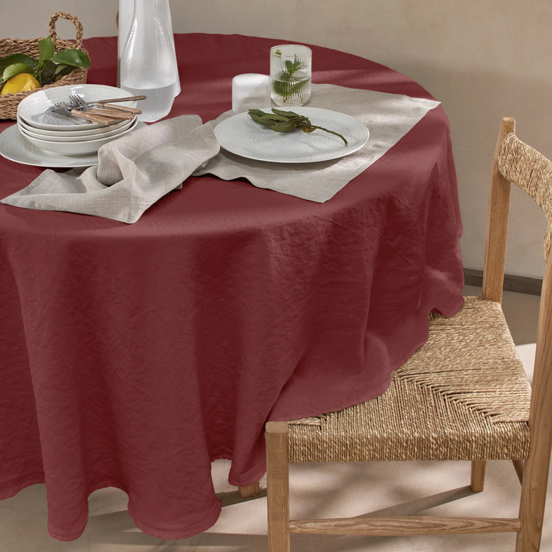 Nappe en lin ovale sur mesure rouge brique