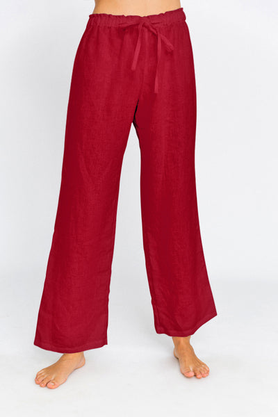 Pantalon de pyjama en lin lavé Bordeaux #colour_bordeaux
