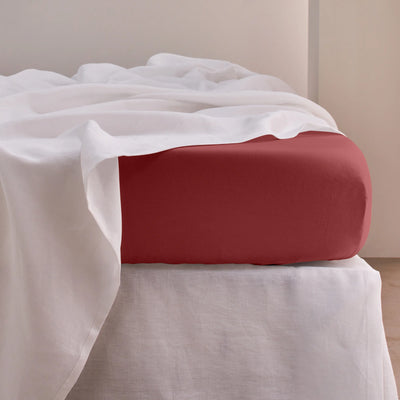 drap-housse rouge brique en lin