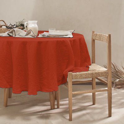 nappe ronde "bourdon" en lin sur mesure corail