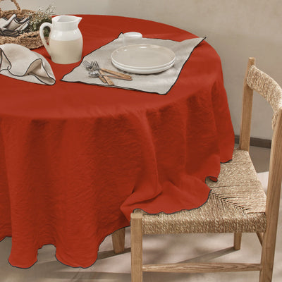 nappe ronde "bourdon" en lin lavé sur mesure corail