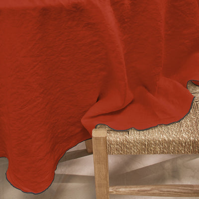 Nappe ronde point "Bourdon" en lin corail