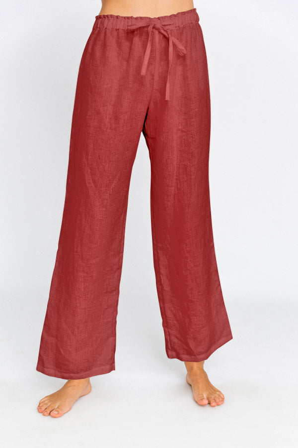 Pantalon de pyjama en lin lavé Brique 