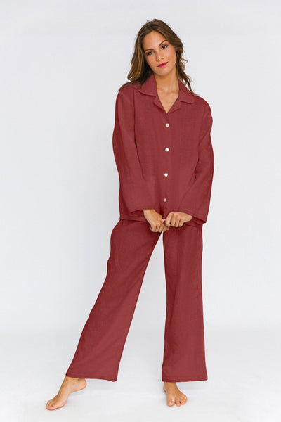 Pyjama en lin lavé femme Brique #colour_brique