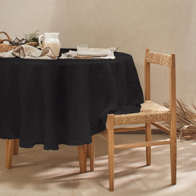 Nappe ronde en lin lavé "Bourdon" encre noire