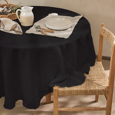 nappe ovale bordée en lin sur mesure encre noire