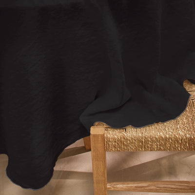 Nappe ronde point "Bourdon" en lin encre noire