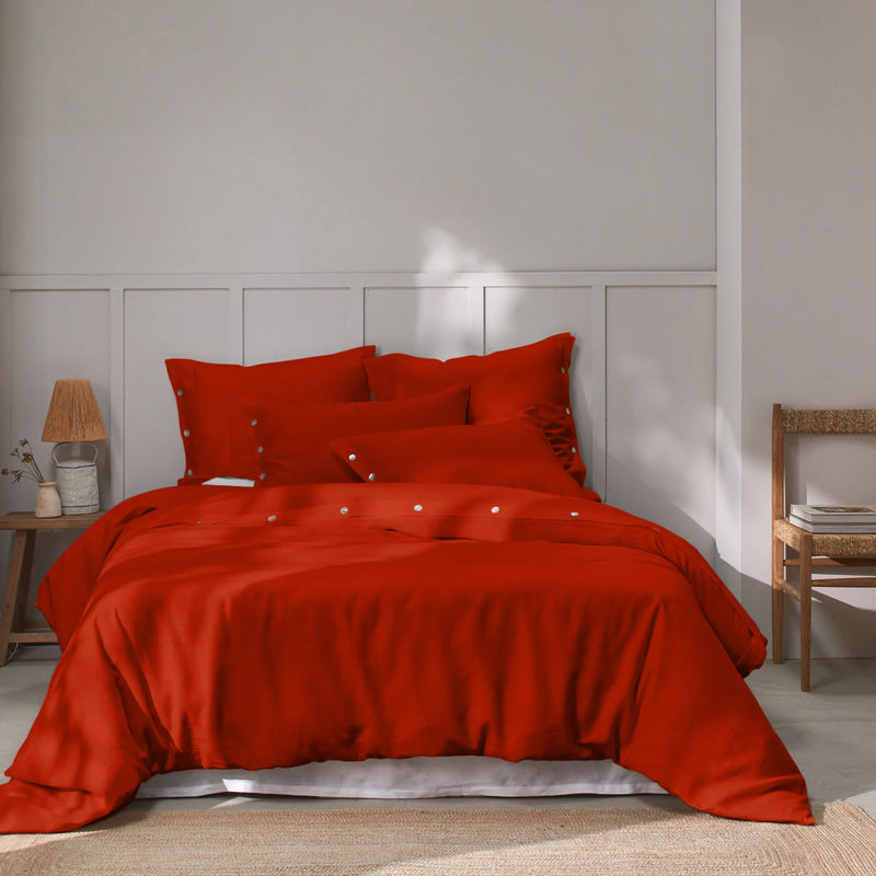 housse de couette 100% lin boutons Corail