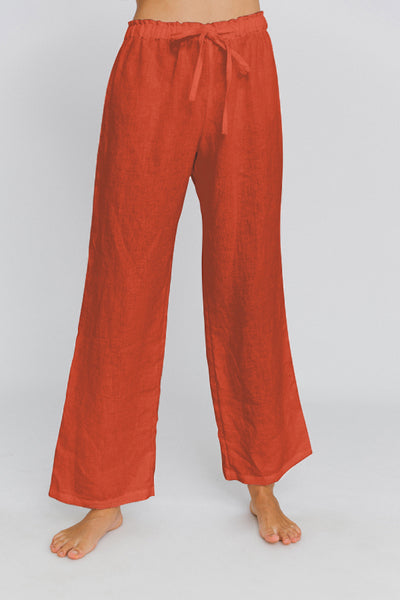 Pantalon de pyjama en lin lavé Corail #colour_corail