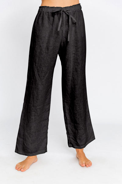Pantalon de pyjama en lin lavé Encre Noire #colour_encre-noire