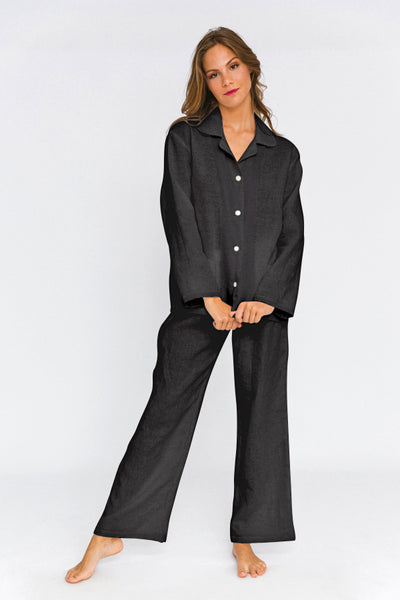 Pyjama en lin lavé femme Encre Noire #colour_encre-noire