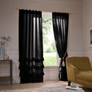 Cortina sob medida com folhos em linho lavado preto - Waterfall