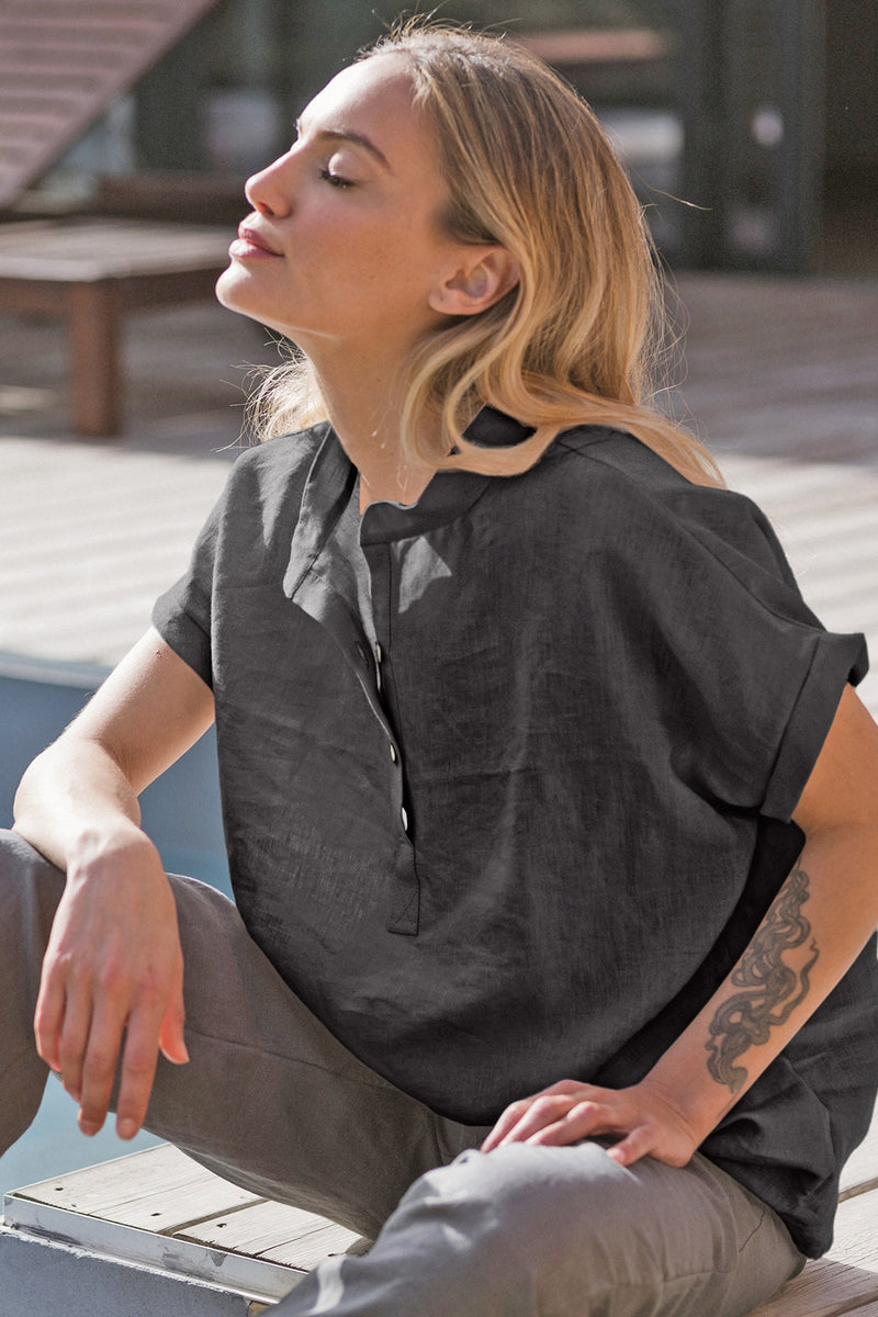 chemisier en lin lavé manches courtes Encre Noire 
