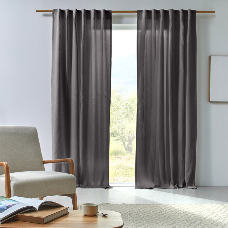 Rideau en lin drapé sur mesure Gris Plomb