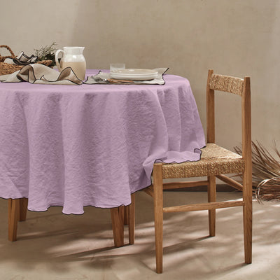 Nappe ronde en lin lavé "Bourdon" lilas