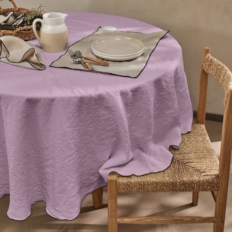 Nappe ronde en lin point "Bourdon" lilas