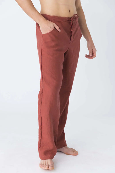 Pantalon en lin décontracté brique 12 #colour_brique