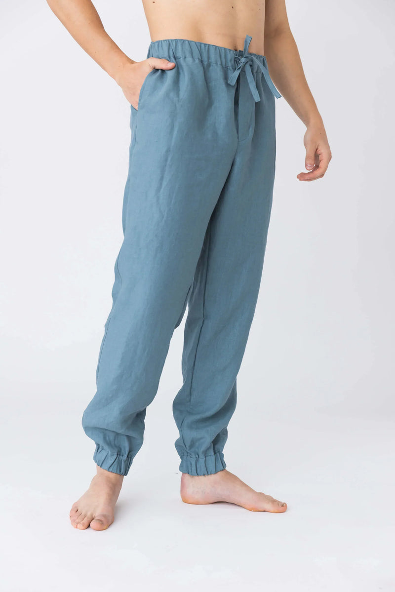 Pantalon en lin, haut et bas élastiqué “Gael” Bleu Français 2 