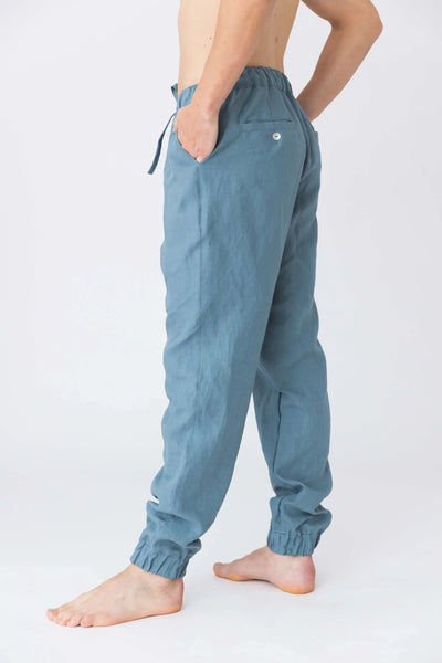 Pantalon en lin lavé, élastiqué “Gael” Bleu Français 2 #colour_bleu-francais