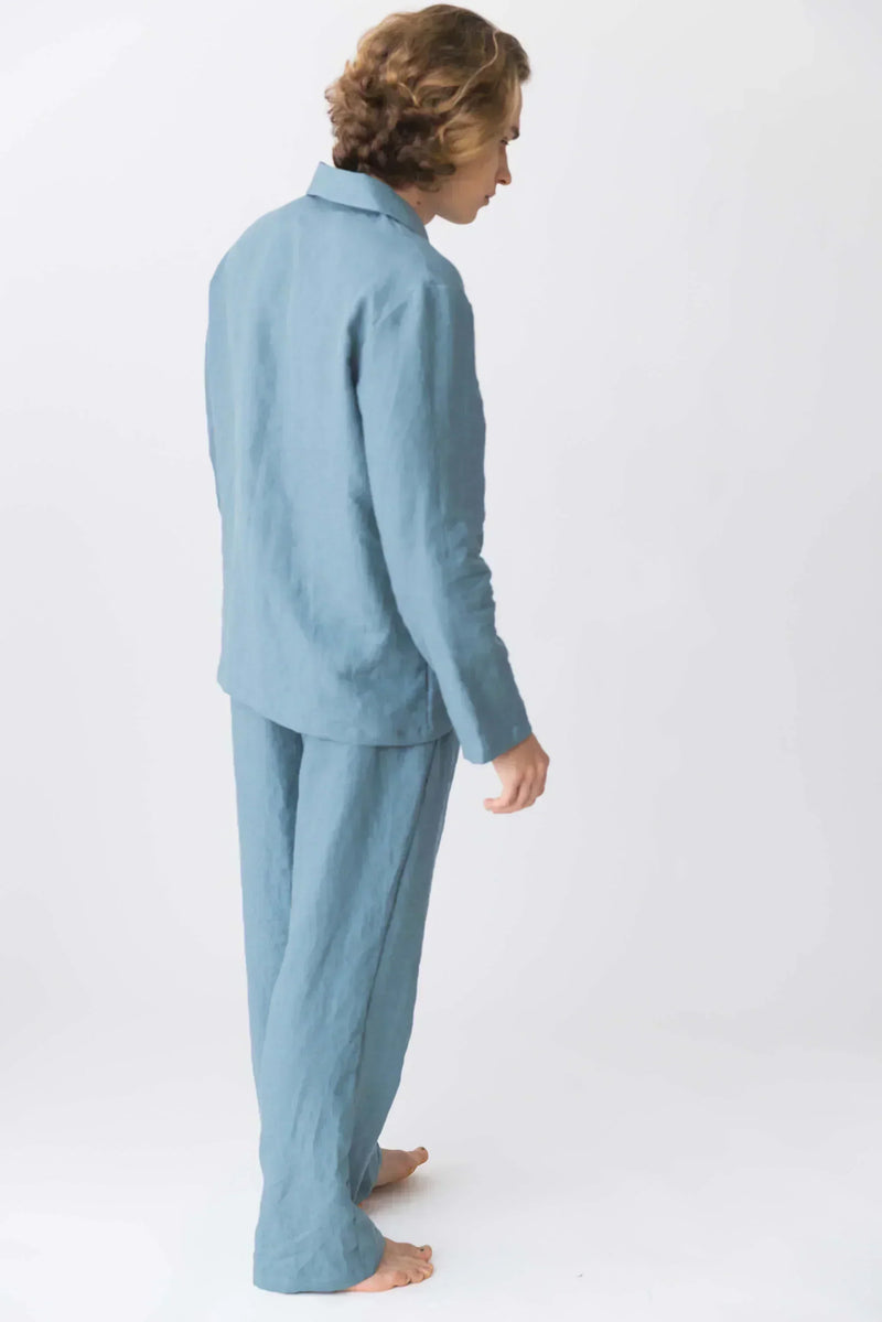 Pyjama en lin pour hommes doux bleu-francais 14 