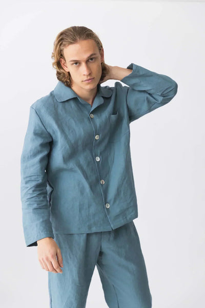 Pyjama en lin pour hommes "Diego" bleu-francais 14 #colour_bleu-francais