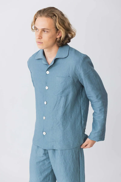 Pyjama en lin à manches longues “ Diego” bleu-francais 11 #colour_bleu-francais
