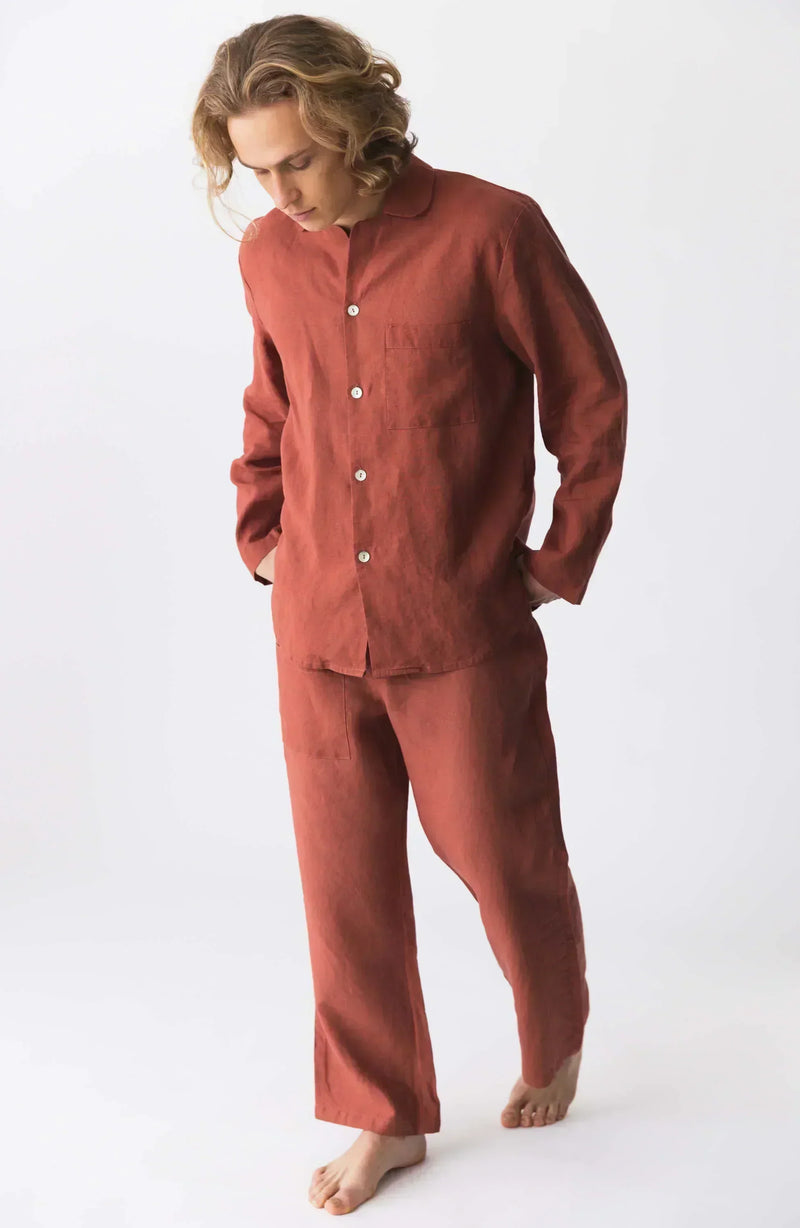 Pyjama en lin homme “Ronaldo” brique 14 