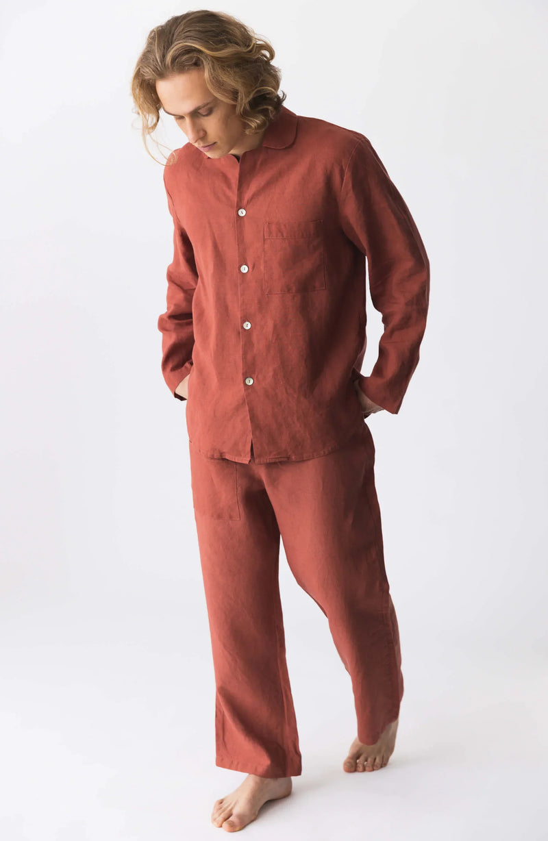 Pyjama en lin homme “Ronaldo” brique 2 