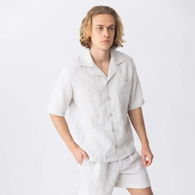 Veste pyjama en lin à manches courtes “Emanuel” Gris Minéral 15 #colour_gris-mineral