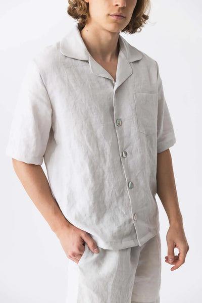 Veste pyjama en lin lavé à manches courtes “Emanuel” Gris Minéral 6 #colour_gris-mineral